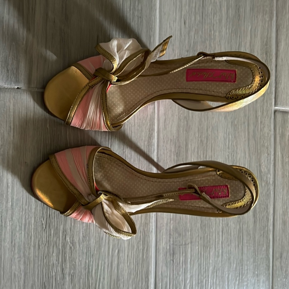 Gold and pink Betsey Johnson heels. So cute and unique.